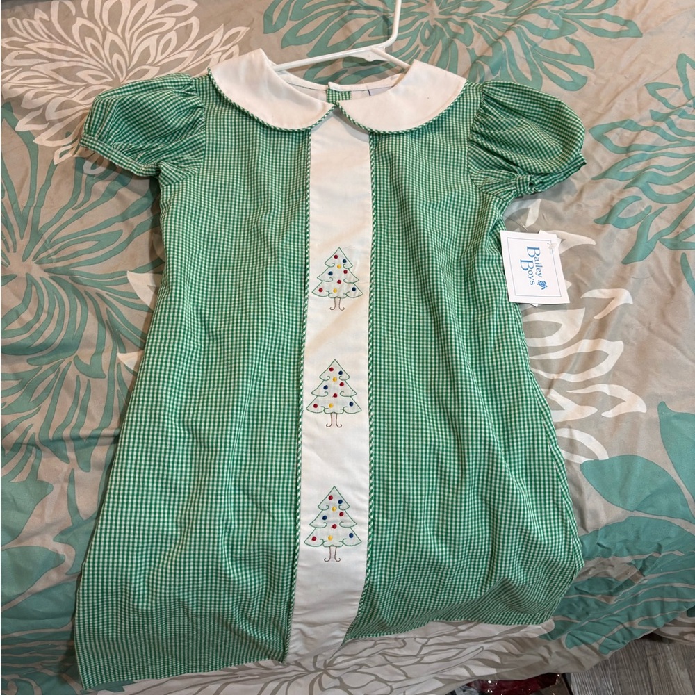 Charming Green Gingham Dress with Embroidery